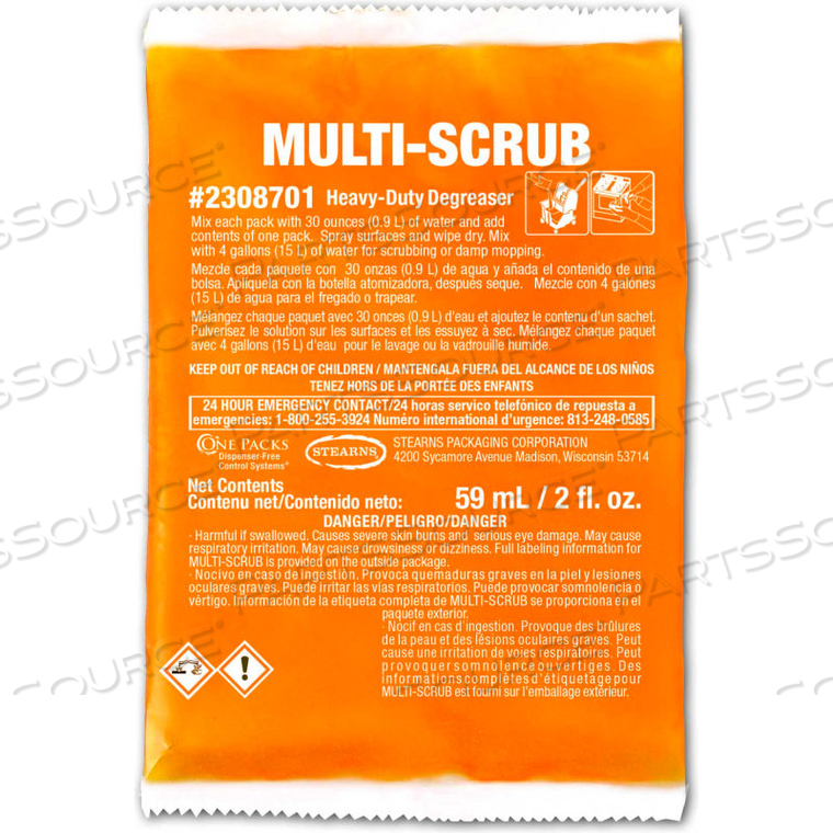 MULTI-SCRUB FLOOR CLEANER - 2 OZ PACKS, 72 PACKS/CASE by Stearns Packaging Corporation MULTI-SCRUB FLOOR CLEANER - 2 OZ PACKS, 72 PACKS/CASE by Stearns Packaging Corporation