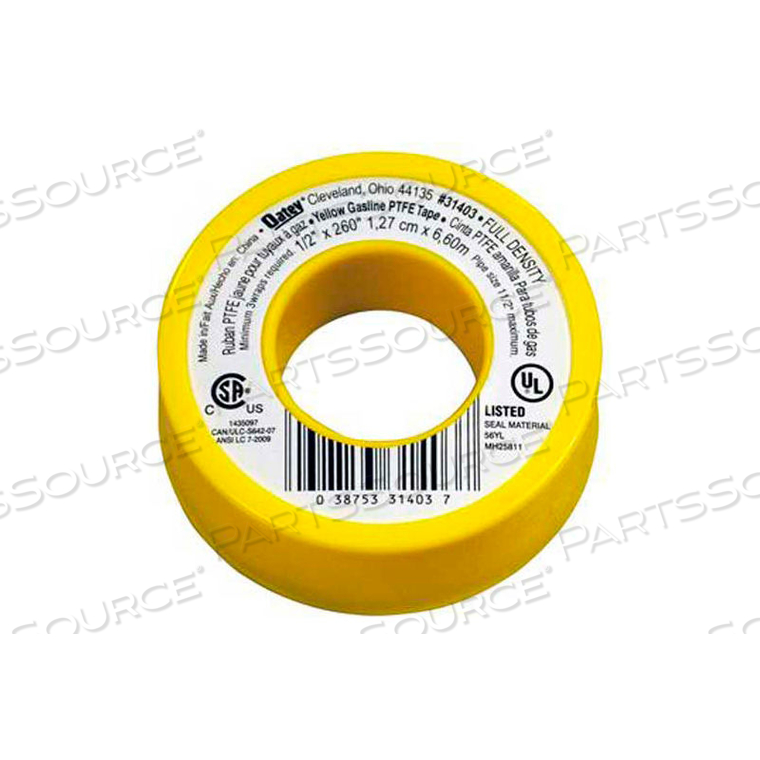 HERCULES YELLOW GAS LINE THREAD SEAL TAPE WITH PTFE 1/2" X 260" - DISPLAY PACK 