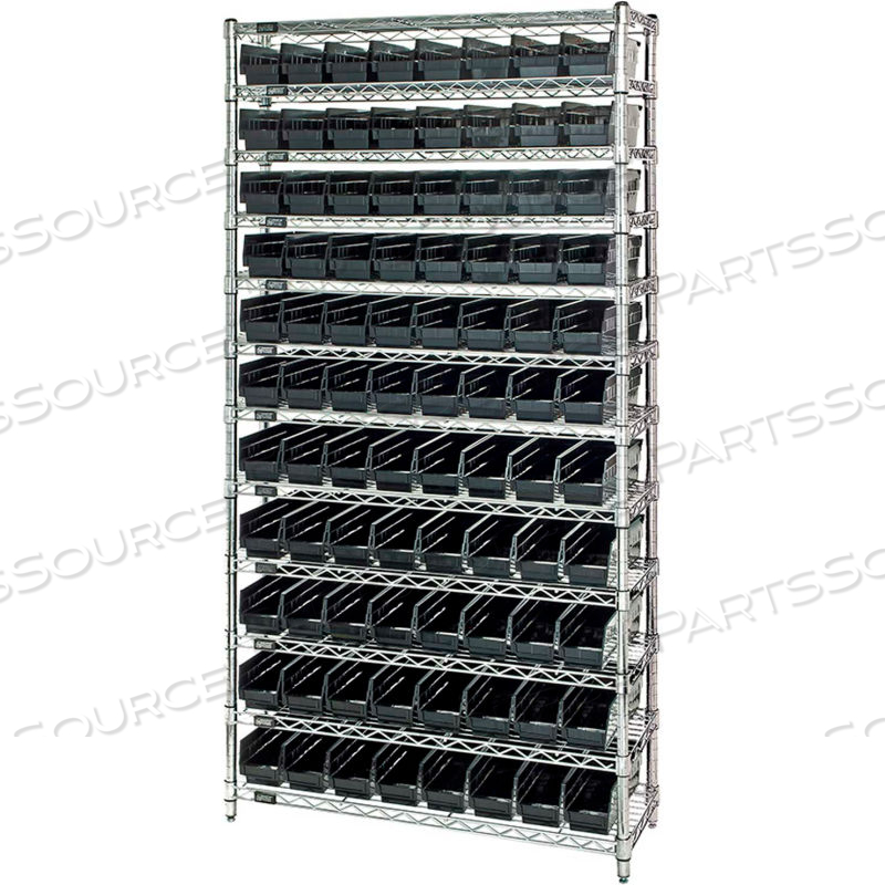 STEEL WIRE SHELVING WITH 88 CONDUCTIVE 4"H BINS BLACK - 12 SHELVES - 36"W X 24"D X 74"H by Quantum Storage Systems STEEL WIRE SHELVING WITH 88 CONDUCTIVE 4"H BINS BLACK - 12 SHELVES - 36"W X 24"D X 74"H by Quantum Storage Systems