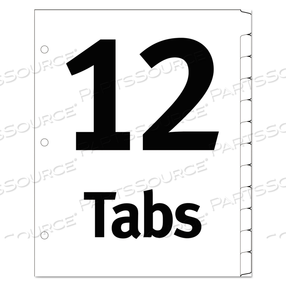 TABLE 'N TABS DIVIDERS, 12-TAB, 1 TO 12, 11 X 8.5, WHITE, ASSORTED TABS, 1 SET 