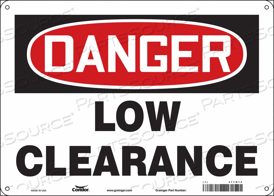 TRAFFIC SIGN, HORIZONTAL RECTANGLE, NUMBER OF PRINTED SIDES 1, ENGLISH, SIGN FORMAT TRADITIONAL OSHA, SIGN LEGEND LOW CLEARANCE, SIGN LEGEND by Condor