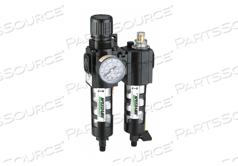 FILTER/REGULATOR/LUBRICATOR, AIR INLET SIZE 3/8 IN, AIR INLET TYPE NPT, MAXIMUM FLOW RATE 51 CFM, MAXIMUM OPERATING PRESSURE 150 PSI, FILTER by Speedaire FILTER/REGULATOR/LUBRICATOR, AIR INLET SIZE 3/8 IN, AIR INLET TYPE NPT, MAXIMUM FLOW RATE 51 CFM, MAXIMUM OPERATING PRESSURE 150 PSI, FILTER by Speedaire