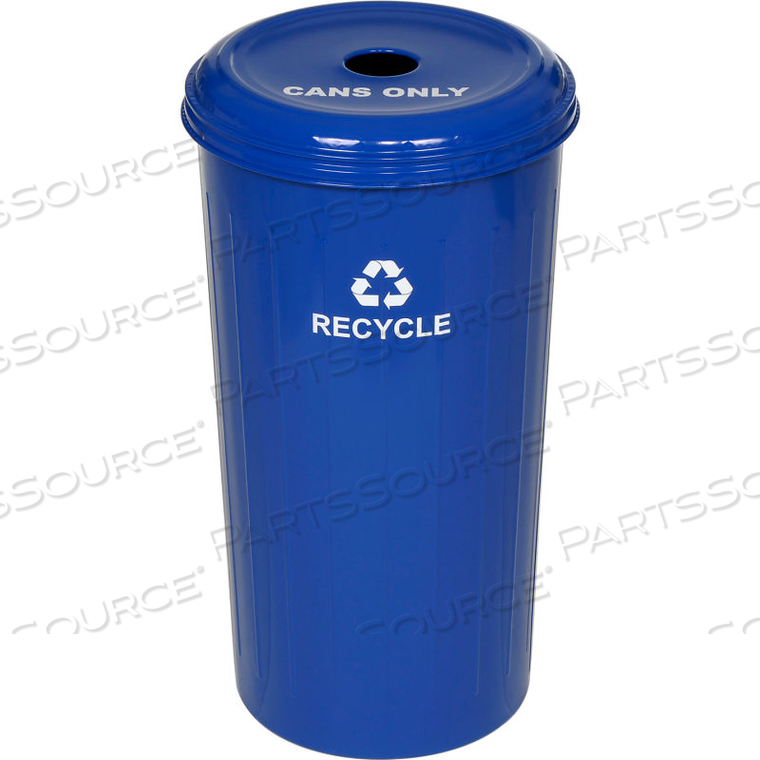 ROUND STEEL BLUE RECYCLING CONTAINER WITH CANS LID - 20 GALLON CAPACITY by Witt Company ROUND STEEL BLUE RECYCLING CONTAINER WITH CANS LID - 20 GALLON CAPACITY by Witt Company