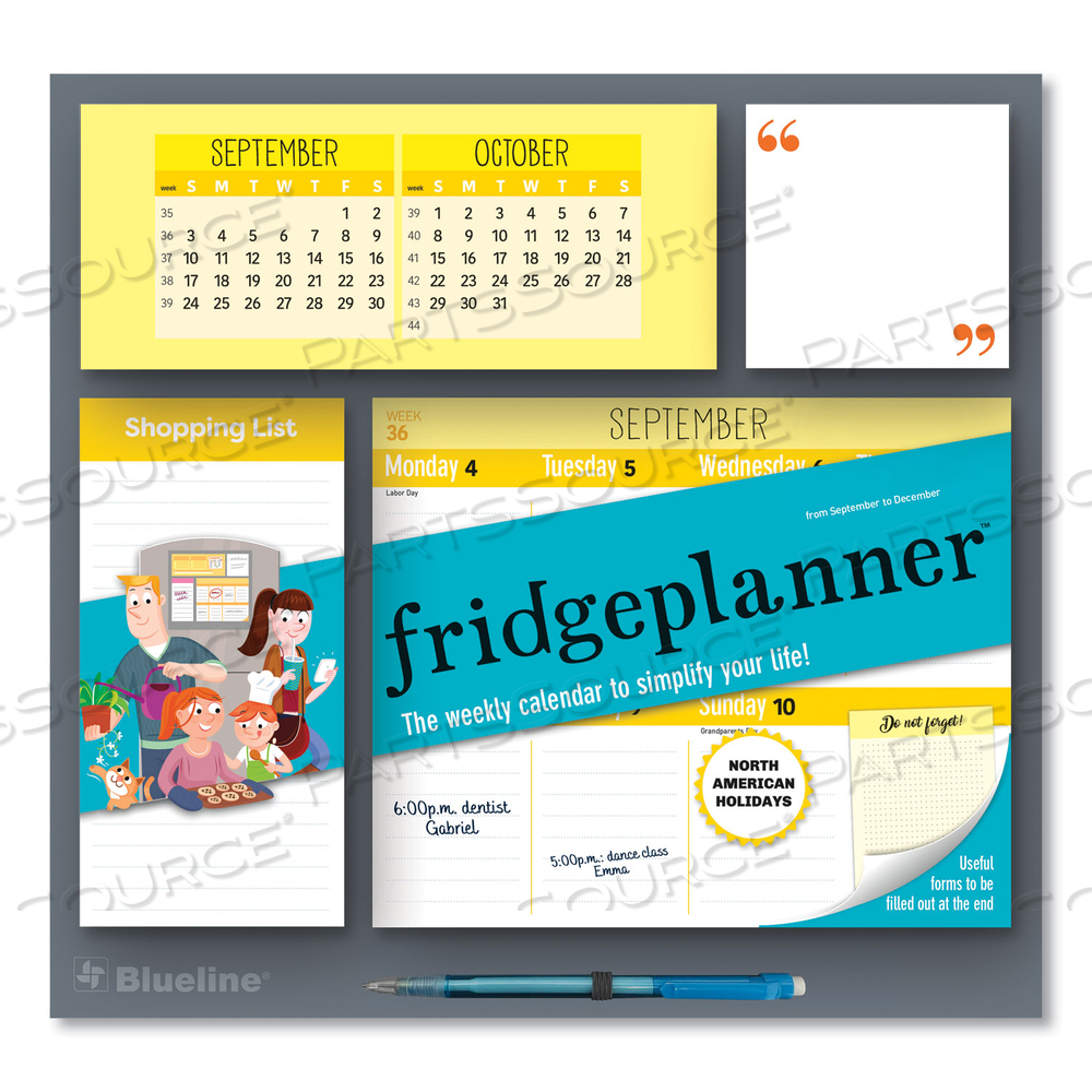 FRIDGE PLANNER MAGNETIZED WEEKLY CALENDAR WITH PADS + PENCIL, 12 X 12.5, WHITE/YELLOW SHEETS, 16-MONTH (SEPT-DEC): 2024-2025 