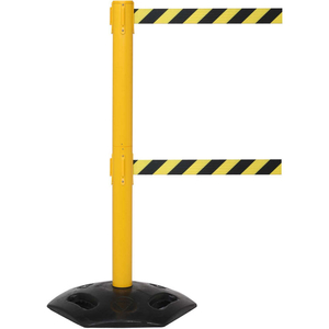 WEATHERMASTER TWIN RETRACTABLE BELT BARRIER, 40" YELLOW POST, 11' YELLOW BELT by Queue Solutions LLC