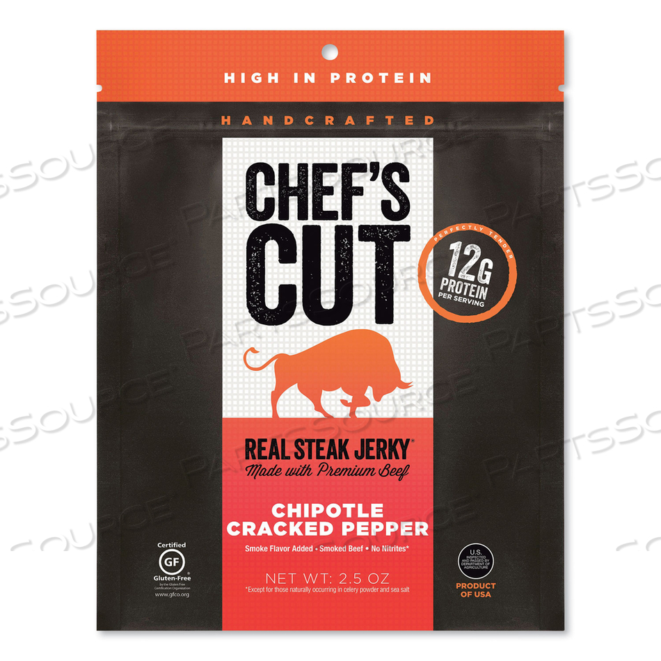 REAL STEAK JERKY, CHIPOLTE CRACKED PEPPER, 2.5 OZ BAG by Chef's Cut REAL STEAK JERKY, CHIPOLTE CRACKED PEPPER, 2.5 OZ BAG by Chef's Cut
