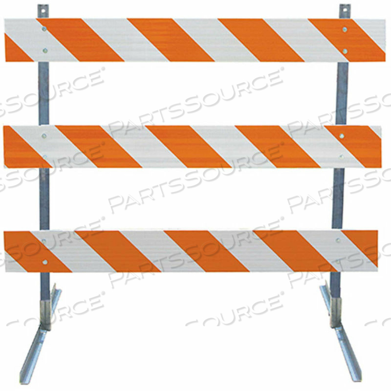 TYPE III BARRICADE W/ ANGLE IRON UPRIGHTS & FEET, ENGINEER STRIPED SHEETING by Plasticade