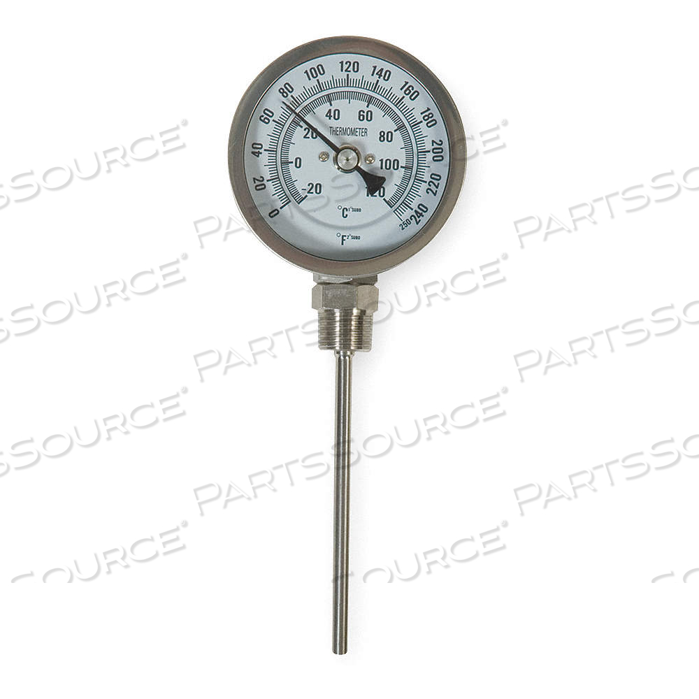 DIAL THERMOMETER, BOTTOM, 0° TO 250°F/-20° TO 120°C, 1/2 IN NPT, 4 IN STEM LG, 3 IN DIAL DIA by Approved Vendor