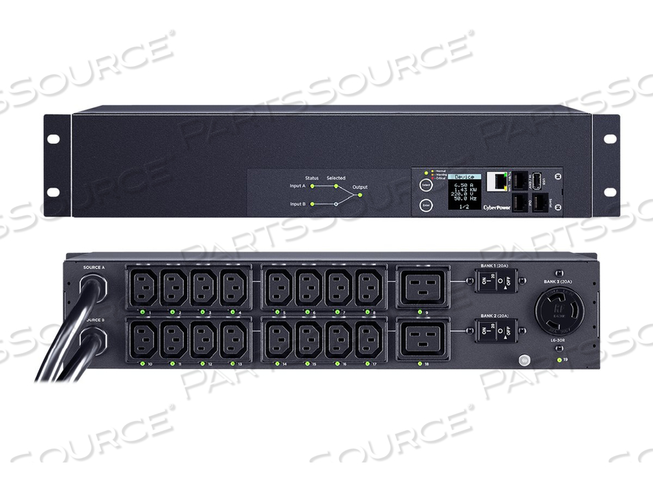 SWITCHED ATS PDU44007, POWER DISTRIBUTION UNIT (RACK-MOUNTABLE), AC 200, 240 V, 1-PHASE, ETHERNET, SERIAL, INPUT: 2 X NEMA L6-30P, OUTPUT CO by CyberPower SWITCHED ATS PDU44007, POWER DISTRIBUTION UNIT (RACK-MOUNTABLE), AC 200, 240 V, 1-PHASE, ETHERNET, SERIAL, INPUT: 2 X NEMA L6-30P, OUTPUT CO by CyberPower