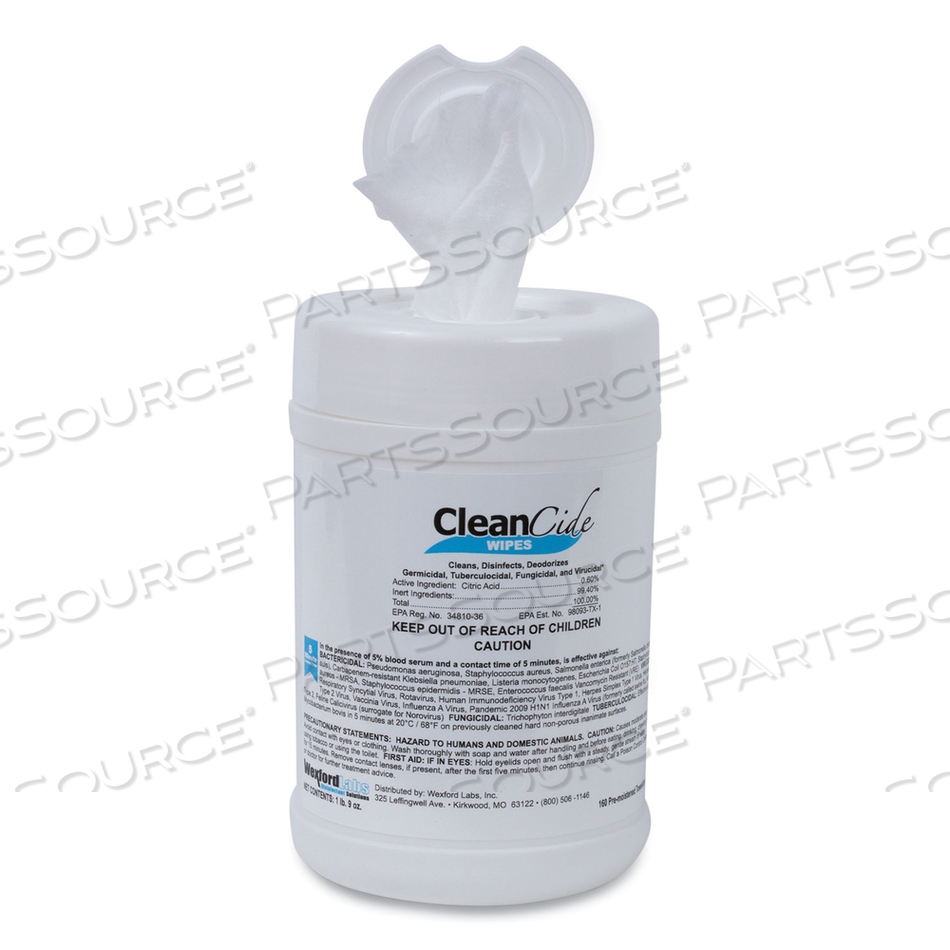 CLEANCIDE DISINFECTING WIPES, 6.5 X 6, FRESH SCENT, 160/CANISTER, 12 CANISTERS/CARTON 