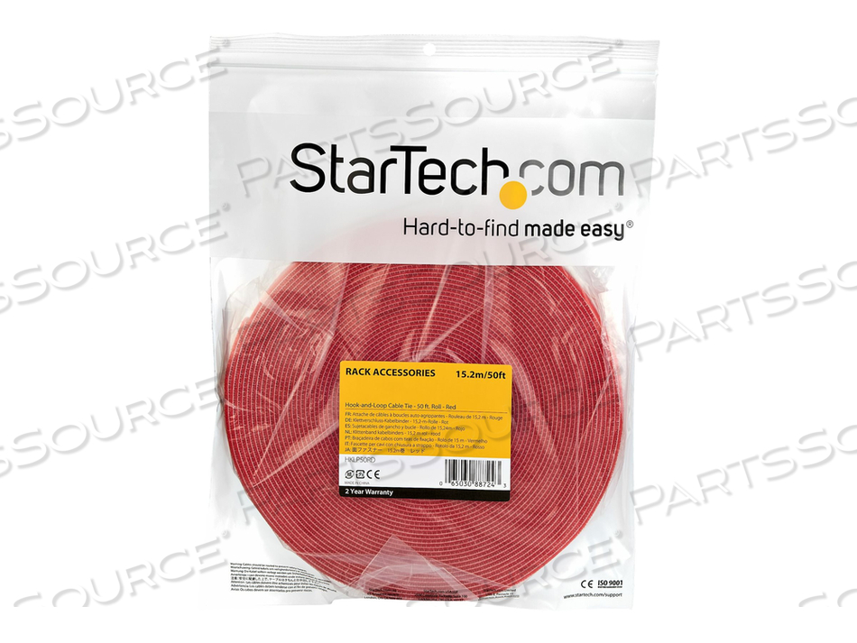 50FT HOOK AND LOOP ROLL, CUT-TO-SIZE REUSABLE CABLE TIES, BULK INDUSTRIAL WIRE FASTENER TAPE / ADJUSTABLE FABRIC WRAPS RED / RESUABLE SELF G by StarTech.com Ltd.