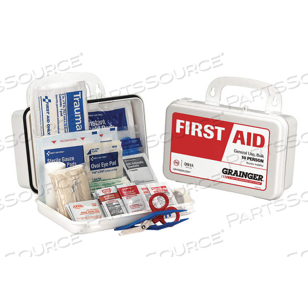 FIRST AID KIT AND HOUSING, INDUSTRIAL, 10 PEOPLE SERVED, 55 COMPONENTS, PLASTIC by Approved Vendor FIRST AID KIT AND HOUSING, INDUSTRIAL, 10 PEOPLE SERVED, 55 COMPONENTS, PLASTIC by Approved Vendor