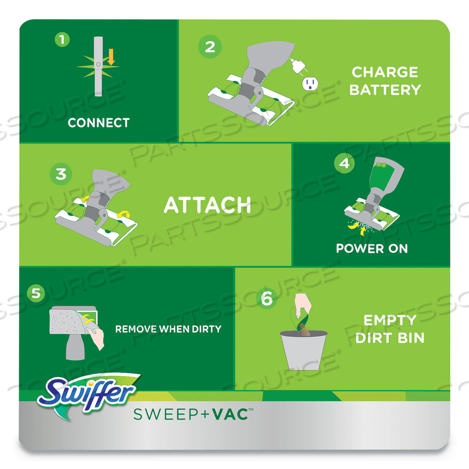 SWEEP + VAC STARTER KIT WITH 8 DRY CLOTHS, 10" CLEANING PATH, GREEN/SILVER, 2 KITS/CARTON 