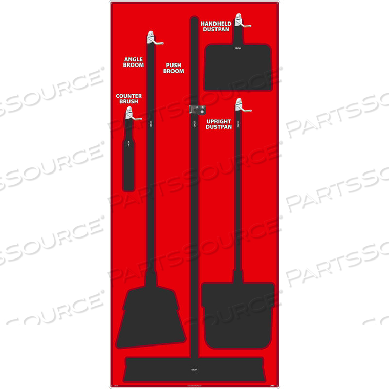 JANITORIAL SHADOW BOARD, RED ON BLACK, GENERAL PURPOSE COMPOSITE by National Marker Company