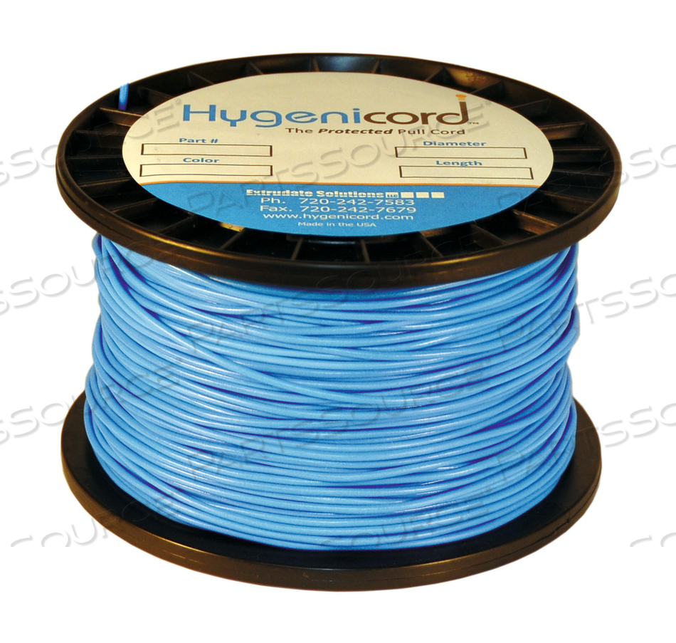 ANTIMICROBIAL GERM CLEANABLE PULL CORD, BLUE GLOW, 2 MM DIA, 250 FT by Extrudate Solutions, LLC