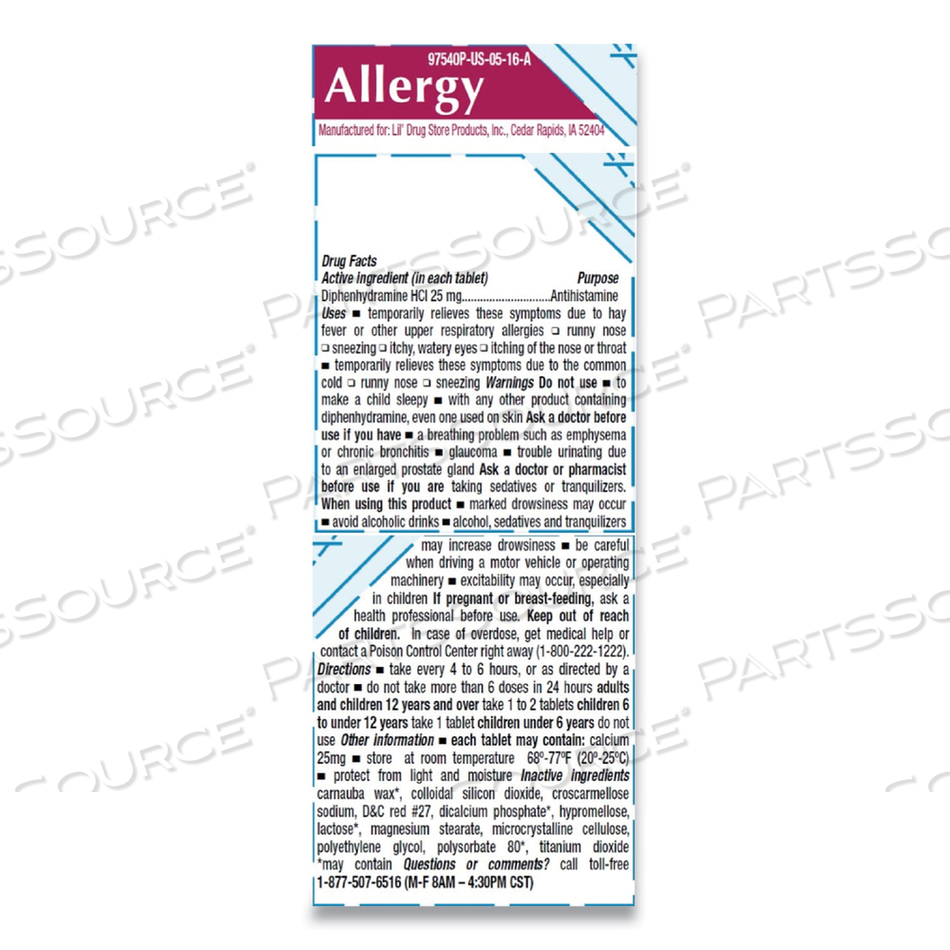 ALLERGY RELIEF TABLETS, REFILL PACK, TWO TABLETS/PACKET by Lil' Drug Store