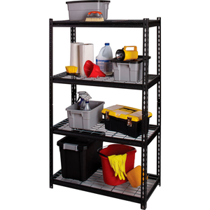 IRON HORSE RIVET SHELVING W/WIRE DECK,36"WX18"DX60"H,4-SHELF,2300LBS CAP, BLK by Hirsh