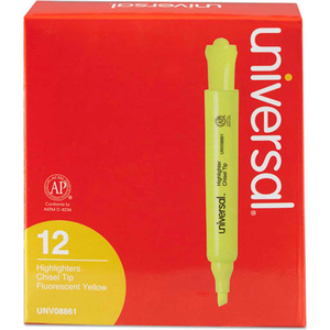 DESK HIGHLIGHTER, CHISEL TIP, POCKET CLIP, FLUORESCENT YELLOW, DOZEN by Universal Products