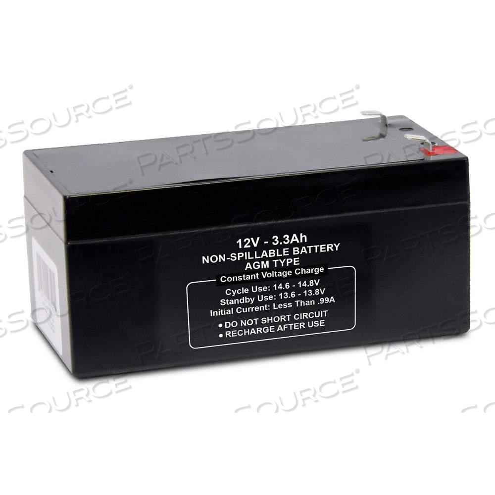 SEALED LEAD ACID BATTERY, 12V DC, 3.3 AH CAPACITY, 2.62 IN HT, 2.6 IN WD, 5.28 IN DP 