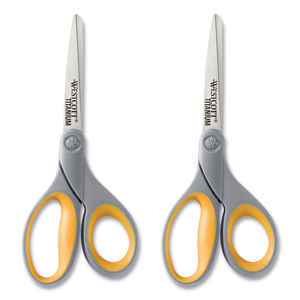 TITANIUM BONDED SCISSORS, 8" LONG, 3.5" CUT LENGTH, GRAY/YELLOW STRAIGHT HANDLES, 2/PACK by Westcott TITANIUM BONDED SCISSORS, 8" LONG, 3.5" CUT LENGTH, GRAY/YELLOW STRAIGHT HANDLES, 2/PACK by Westcott