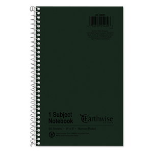 EARTHWISE BY OXFORD RECYCLED ONE-SUBJECT NOTEBOOK, NARROW RULE, GREEN COVER, 8 X 5, 80 SHEETS by Oxford