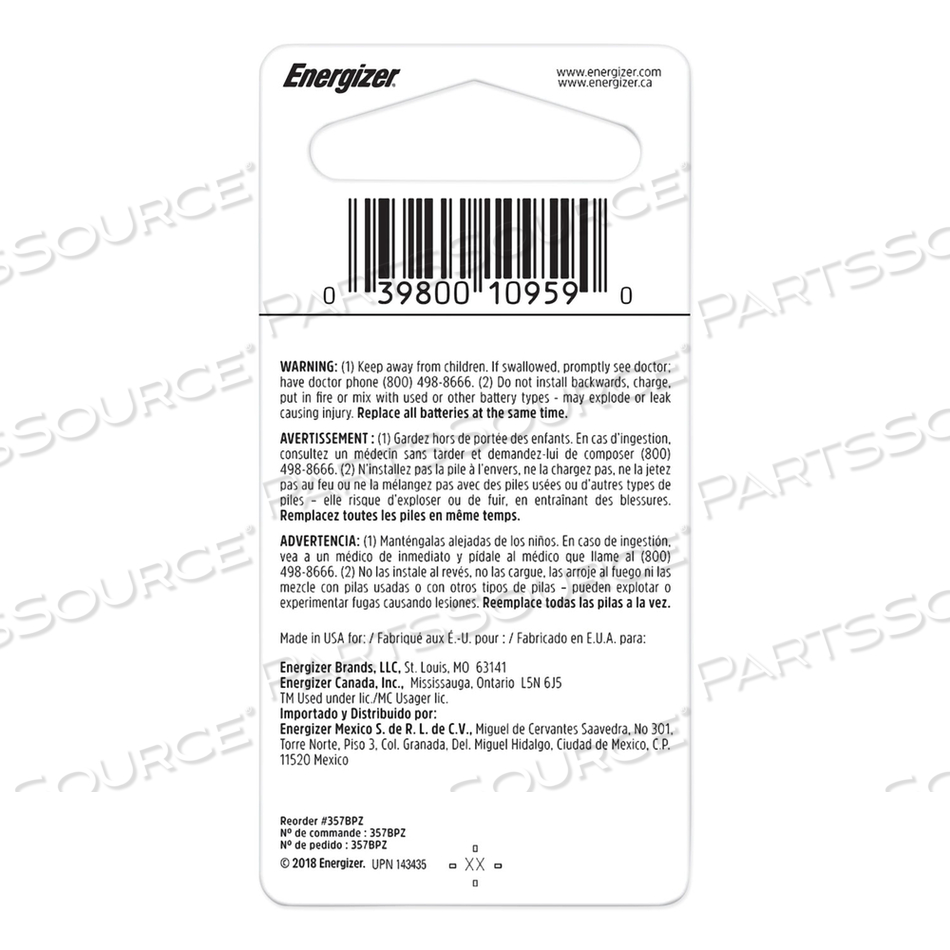 ENERGIZER SILVER OXIDE BUTTON CELL BATTERY, 1.5 V by Energizer