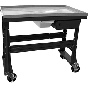 MOBILE TEARDOWN BENCH 60"W X 30"D X 37"H W/FLUID CONTAINER & DRAWER-BLACK BENCH STAINLESS STEEL TOP by Equipto