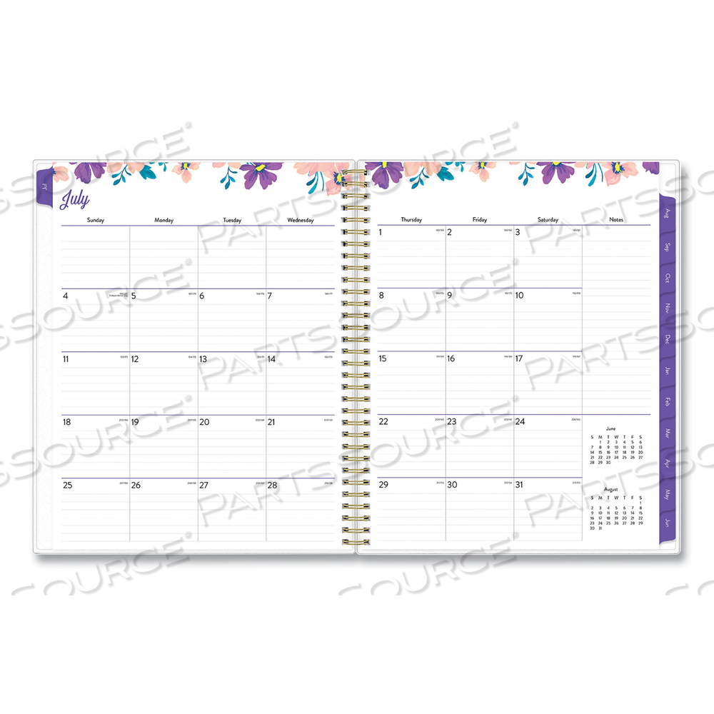 GILI ACADEMIC YEAR WEEKLY/MONTHLY PLANNER, FLORAL ARTWORK, 11 X 8.5, PURPLE/WHITE COVER, 12-MONTH (JULY TO JUNE): 2021-2022 