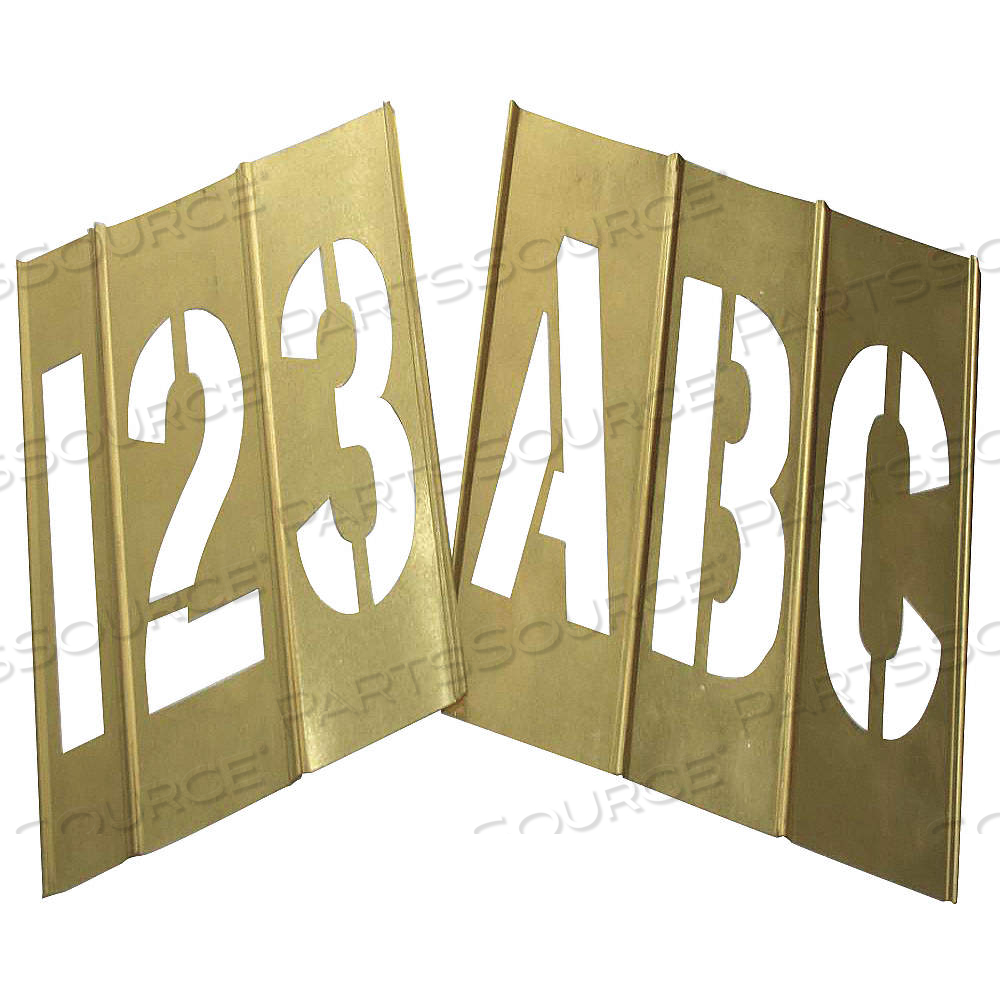 STENCIL KIT, 0 TO 9/A TO Z/PUNCTUATION, 6 IN CHARACTER HT, BRASS, INTERLOCKING by Approved Vendor