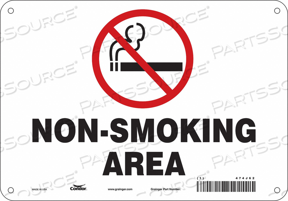 SAFETY SIGN, VERTICAL RECTANGLE, NUMBER OF PRINTED SIDES 1, ENGLISH, SIGN FORMAT OTHER FORMAT, SIGN LEGEND NON-SMOKING AREA, SIGN LEGEND BAC by Condor