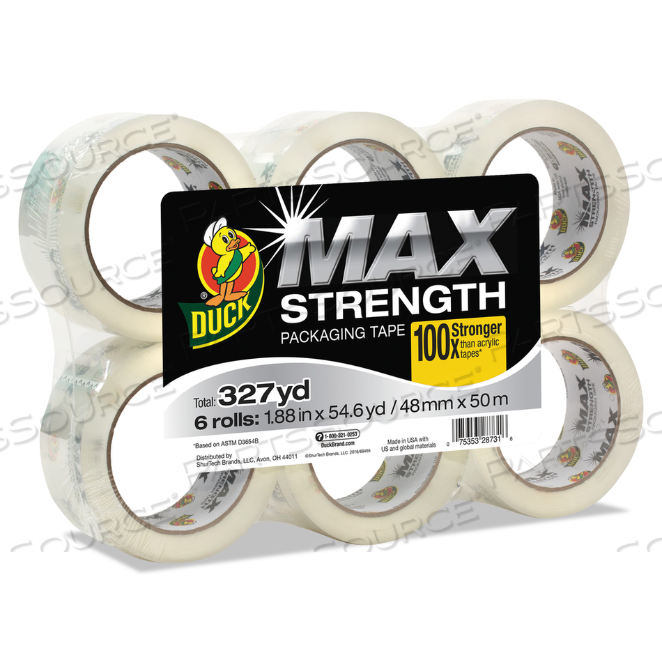 MAX PACKAGING TAPE, 3" CORE, 1.88" X 54.6 YDS, CRYSTAL CLEAR by Duck