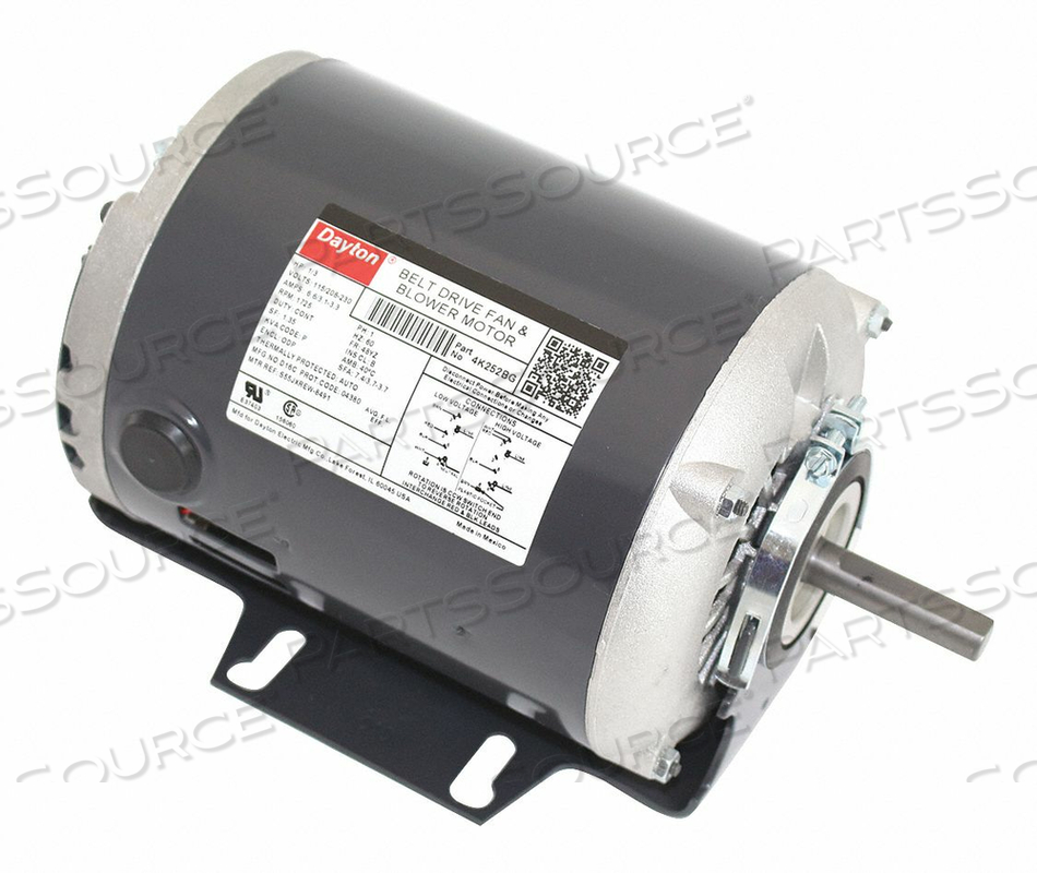 BELT DRIVE MOTOR, SINGLE PHASE, MOTOR DESIGN SPLIT-PHASE, 1/3 HP, NAMEPLATE RPM 1,725, NO. OF SPEEDS 1, VOLTAGE 115/208-230V AC, 6.6/3.1-3.3 by DAYTON ELECTRIC MANUFACTURING CO