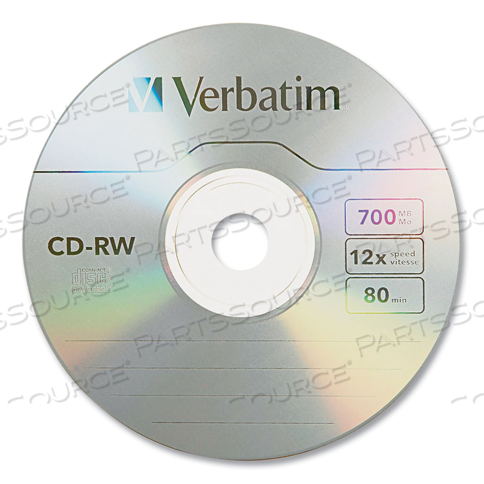 CD-RW HIGH-SPEED REWRITABLE DISC, 700 MB/80 MIN, 12X, SLIM JEWEL CASE, SILVER by Verbatim CD-RW HIGH-SPEED REWRITABLE DISC, 700 MB/80 MIN, 12X, SLIM JEWEL CASE, SILVER by Verbatim