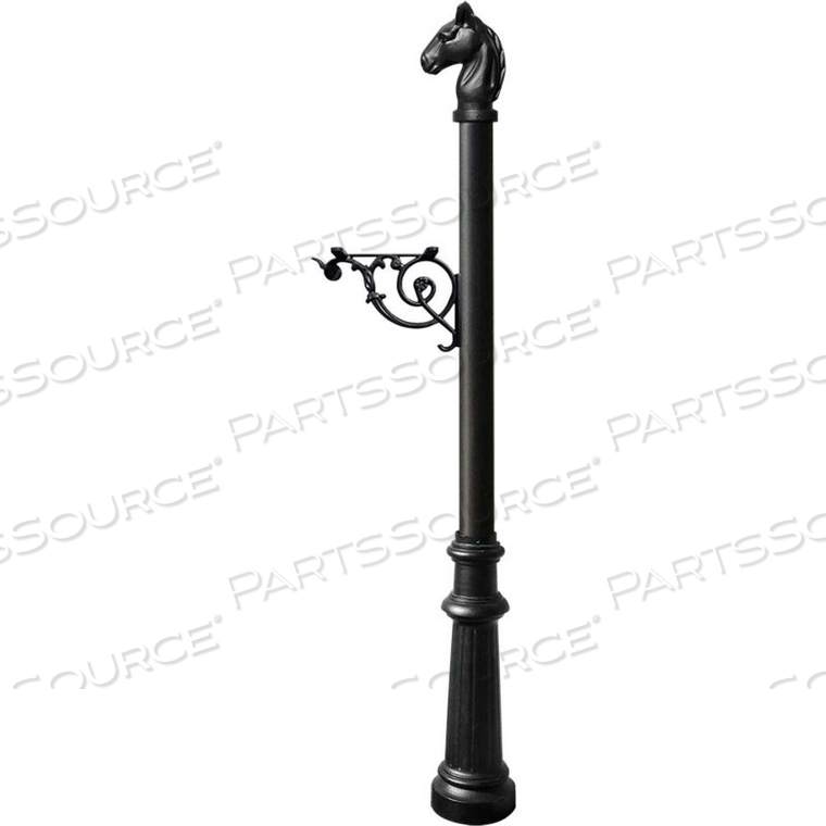 LEWISTON EQUINE POST ONLY W/SUPPORT BRACKET, HORSEHEAD FINIAL & DECORATIVE FLUTED BASE, BLACK by Qualarc LEWISTON EQUINE POST ONLY W/SUPPORT BRACKET, HORSEHEAD FINIAL & DECORATIVE FLUTED BASE, BLACK by Qualarc