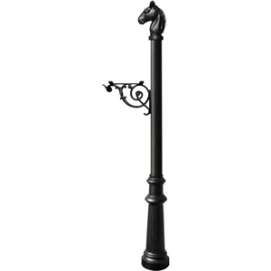 LEWISTON EQUINE POST ONLY W/SUPPORT BRACKET, HORSEHEAD FINIAL & DECORATIVE FLUTED BASE, BLACK by Qualarc