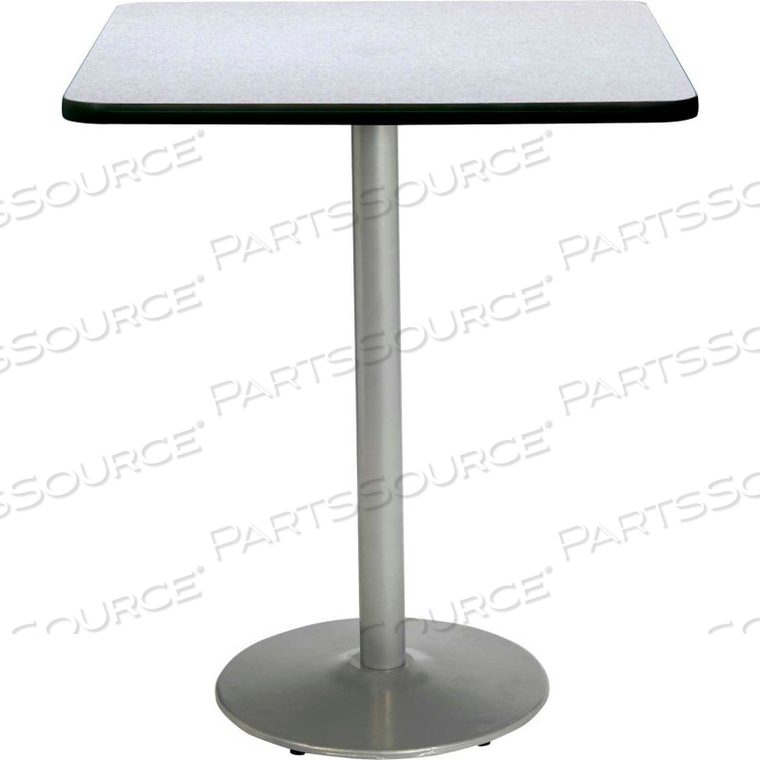 42"W SQUARE BISTRO TABLE - GREY NEBULA TOP, ROUND SILVER BASE 