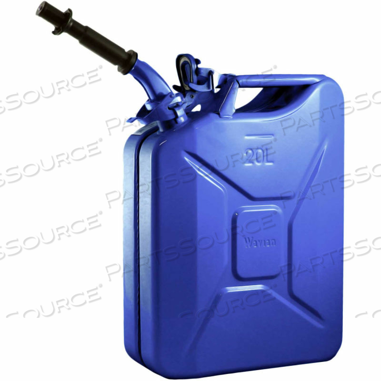 JERRY CAN W/SPOUT & SPOUT ADAPTER, BLUE, 20 LITER/5 GALLON CAPACITY - by Wavian USA JERRY CAN W/SPOUT & SPOUT ADAPTER, BLUE, 20 LITER/5 GALLON CAPACITY - by Wavian USA