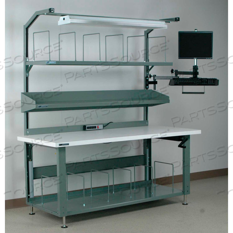 NO. 3 HYDRAULIC ADJUSTABLE HEIGHT PACKING WORKBENCH - LAMINATE SQUARE EDGE 96 X 30 BLACK by Stackbin Corporation