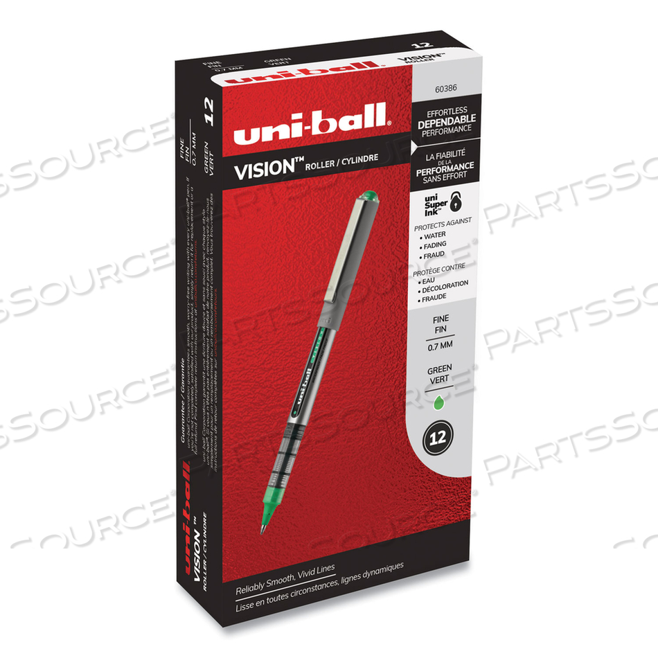 VISION ROLLER BALL PEN, STICK, FINE 0.7 MM, EVERGREEN INK, GRAY BARREL by Uni-Ball