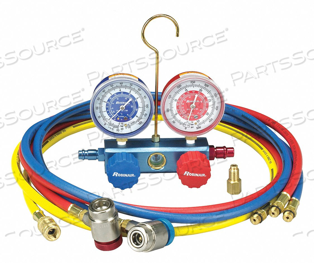 MANIFOLD GAUGE SET 2 VALVES 3 HOSES by Robinair MANIFOLD GAUGE SET 2 VALVES 3 HOSES by Robinair