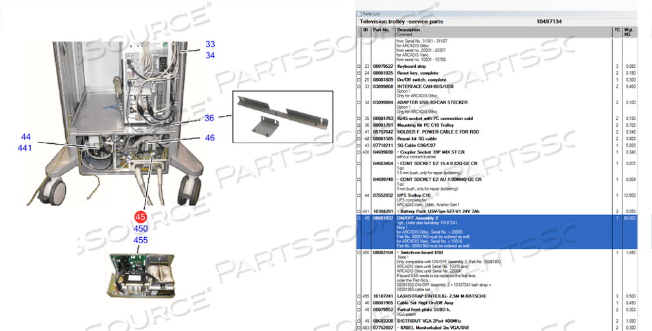 ON/OFF ASSEMBLY FOR C-ARM SYSTEM MACHINE by Siemens Medical Solutions