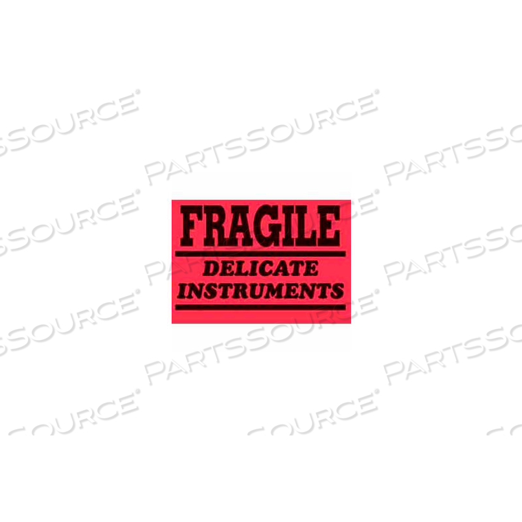 FRAGILE DELICATE INSTRUMENT 3" X 4" - FLUORESCENT RED / BLACK 