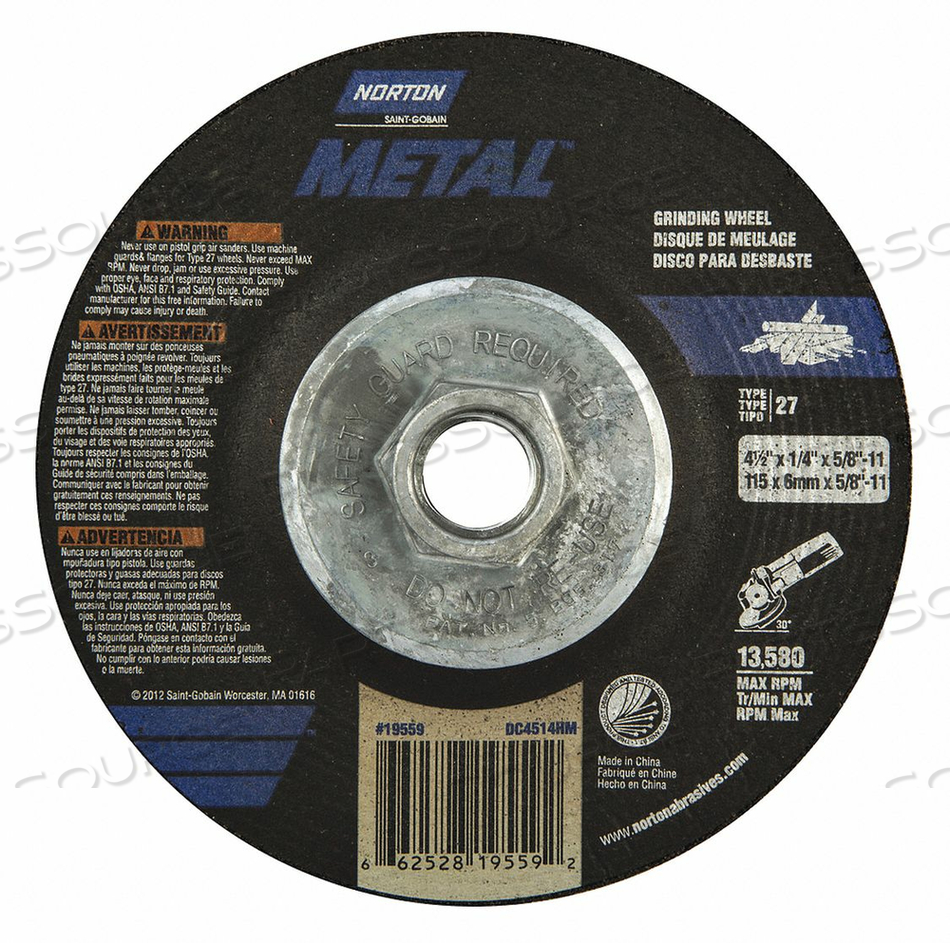 DEPRESSED CENTER WHEEL TYPE 27 GRIT 24 by Norton | Saint-Gobain Abrasives