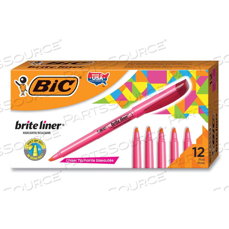 BRITE LINER HIGHLIGHTER WITH POCKET CLIP, CHISEL TIP, PINK INK, DOZEN by BIC BRITE LINER HIGHLIGHTER WITH POCKET CLIP, CHISEL TIP, PINK INK, DOZEN by BIC