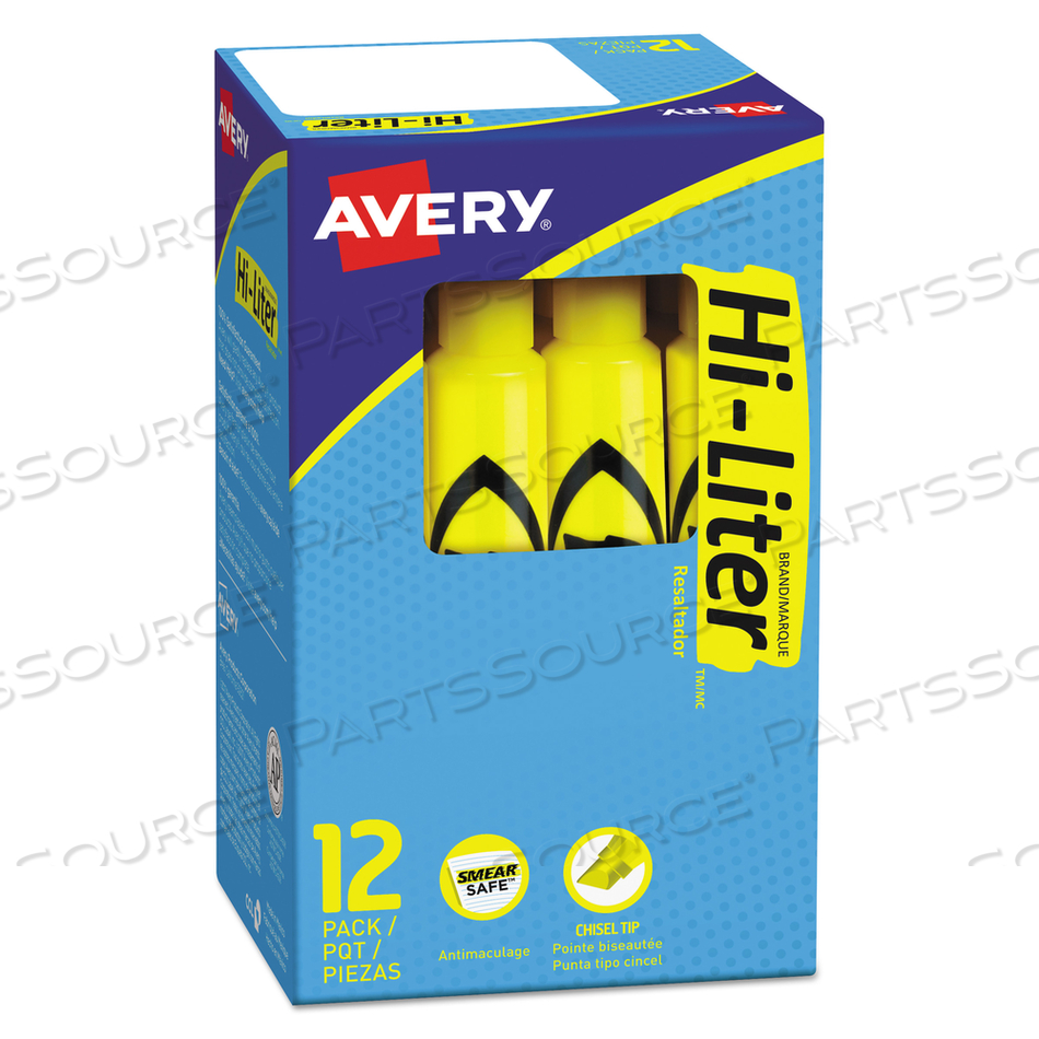 HI-LITER DESK-STYLE HIGHLIGHTERS, YELLOW INK, CHISEL TIP, YELLOW/BLACK BARREL by Avery