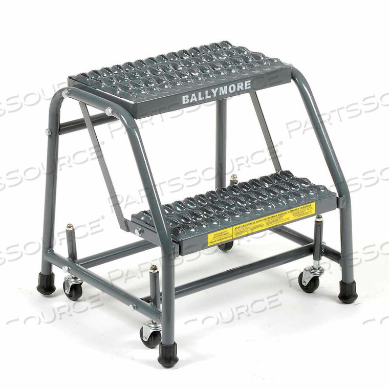 GRIP 16"W 2 STEP STEEL ROLLING LADDER 20"D TOP STEP by Ballymore GRIP 16"W 2 STEP STEEL ROLLING LADDER 20"D TOP STEP by Ballymore