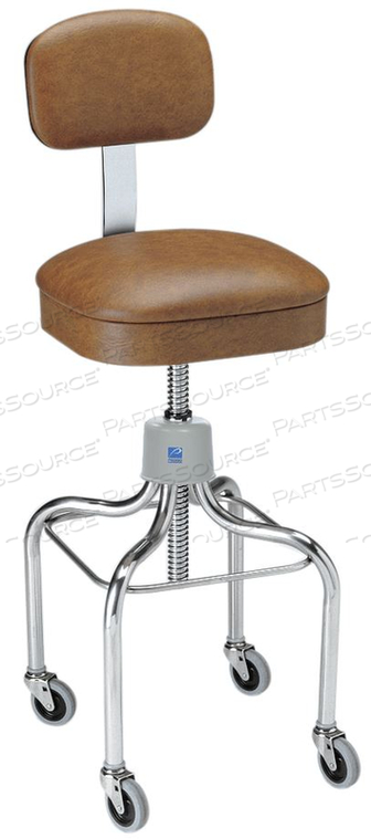 ANESTHETIST STOOL, STAINLESS STEEL, W/BACK, SQUARE SEAT & CASTERS, FAIRWAY by Pedigo Products, Inc.