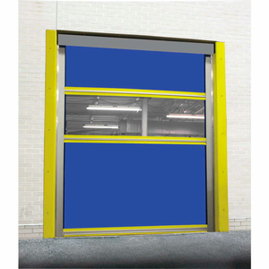 MOTORIZED ROLL-UP DOCK DOOR PVC COATED BLUE VINYL PANELS & VISION PANEL 12X12 by TMI, LLC