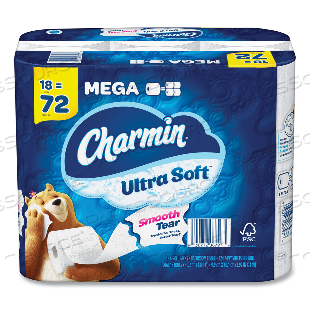ULTRA SOFT BATHROOM TISSUE, MEGA ROLL, SEPTIC SAFE, 2-PLY, WHITE, 224 SHEETS/ROLL by Charmin