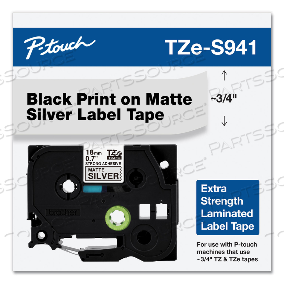 TZ EXTRA-STRENGTH ADHESIVE LAMINATED LABELING TAPE, 0.7" X 26.2 FT, BLACK ON MATTE SILVER by Brother